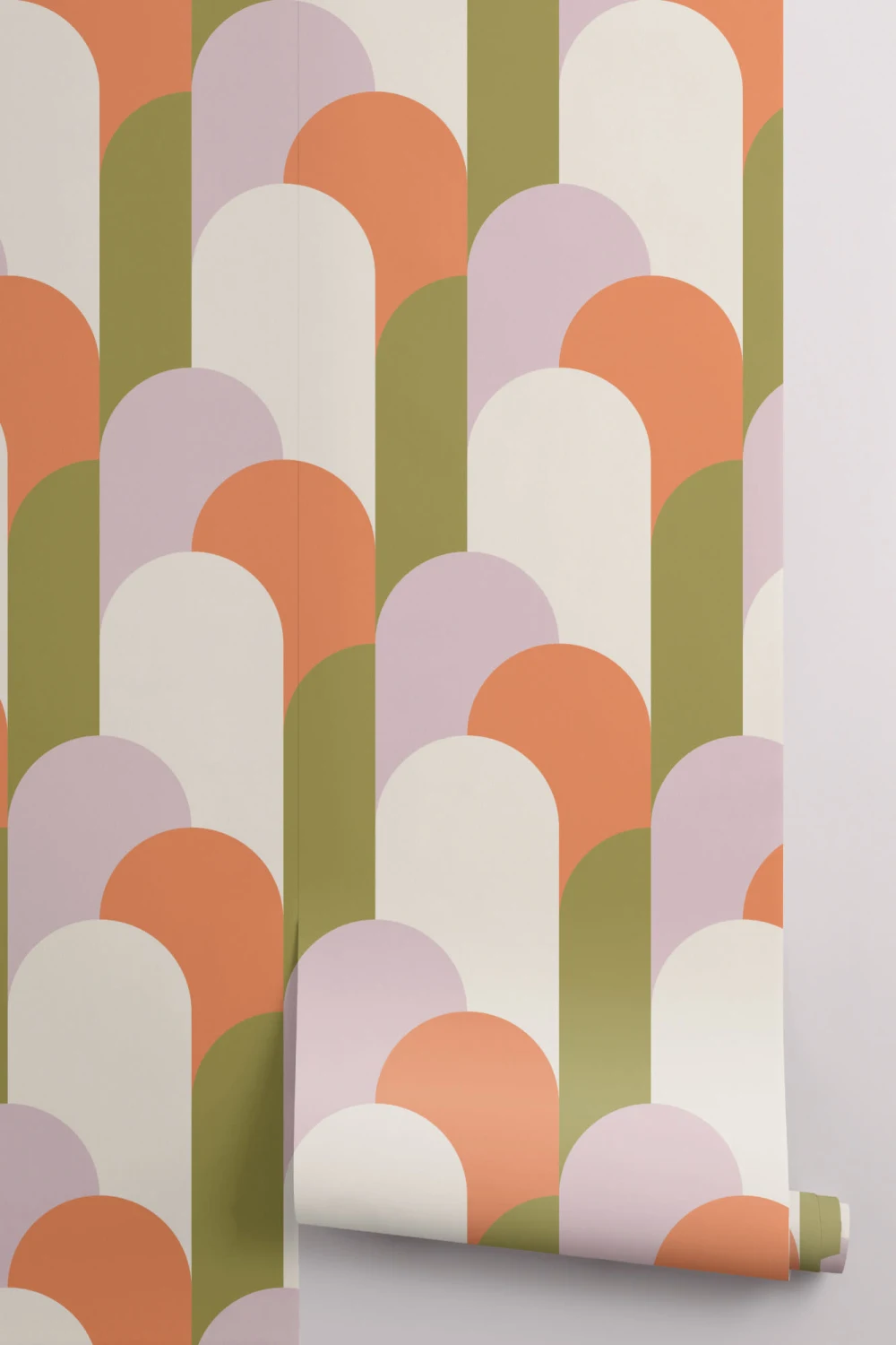 Panoramique motif d’arches art déco en vert et orange
