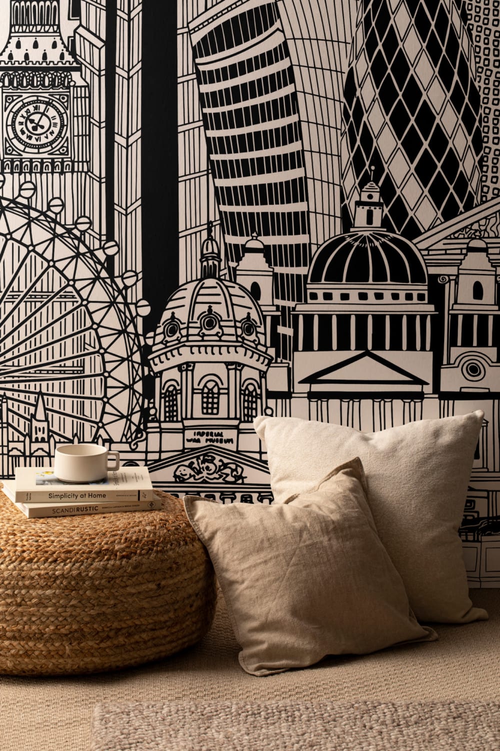 Papier Peint Mural OHPOPSI « Bagages » – 300 X 240 Cm, Noir Et Blanc, Effet Mat, Fabrication Anglaise