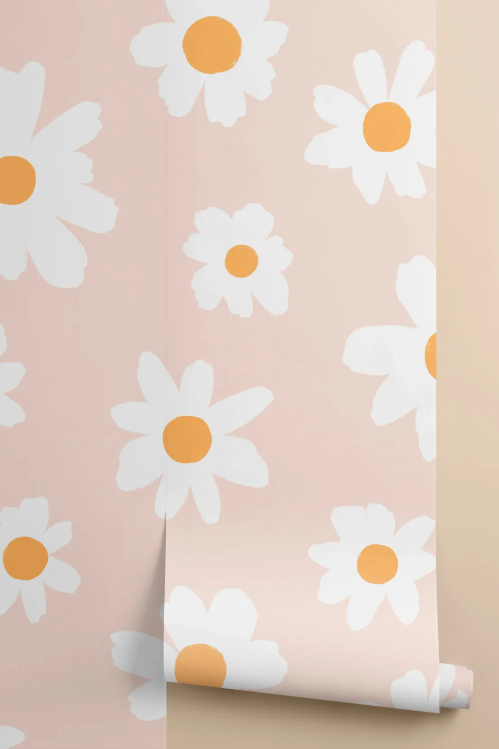 Carta da Parati Rosa con Margherite Stile Retrò