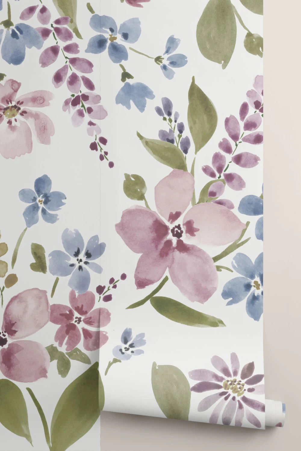 Purple and Blue Watercolor Flower Wall Mural