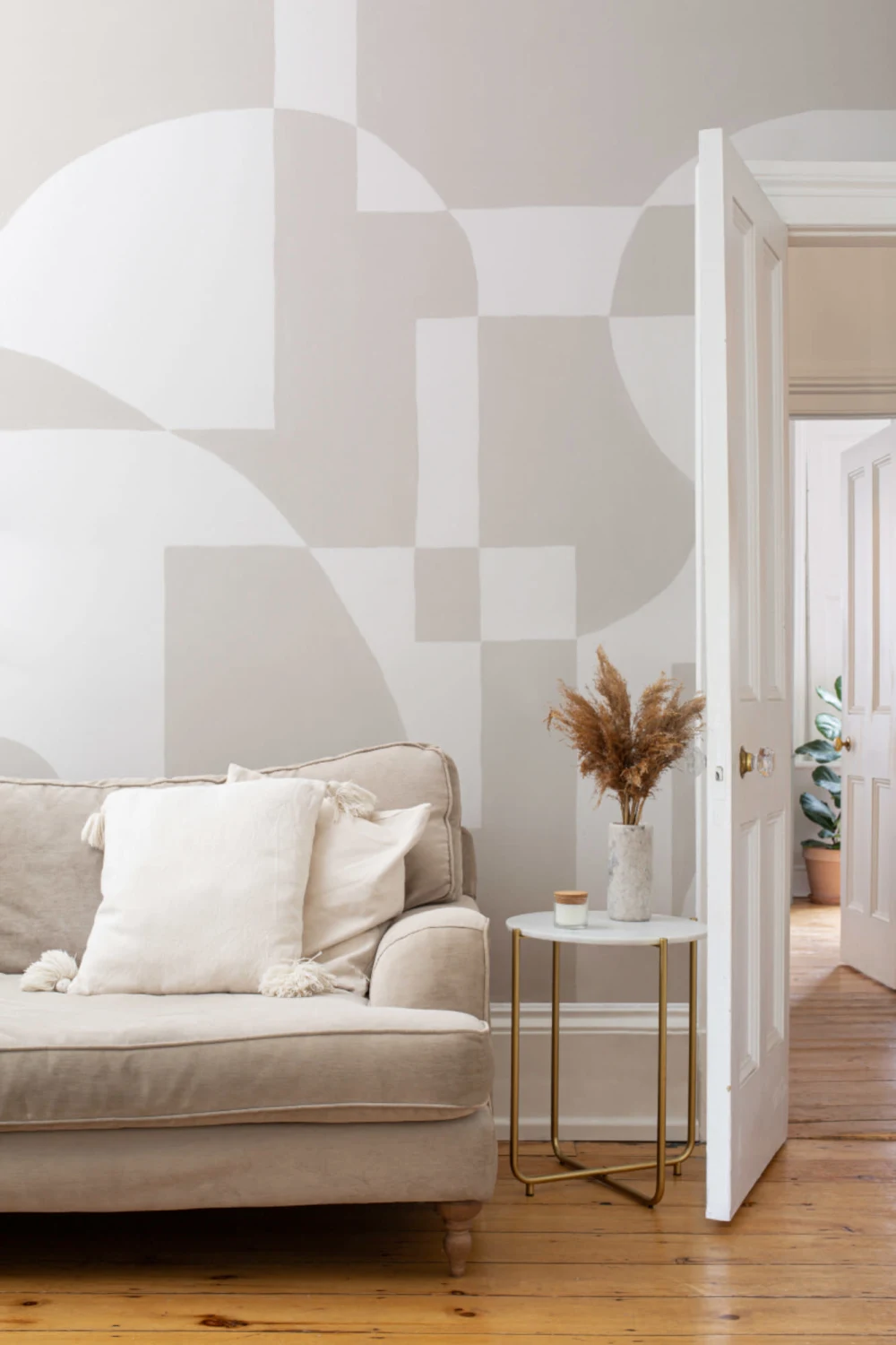 Beige Skandinavisk Abstrakt Geometrisk Fototapet