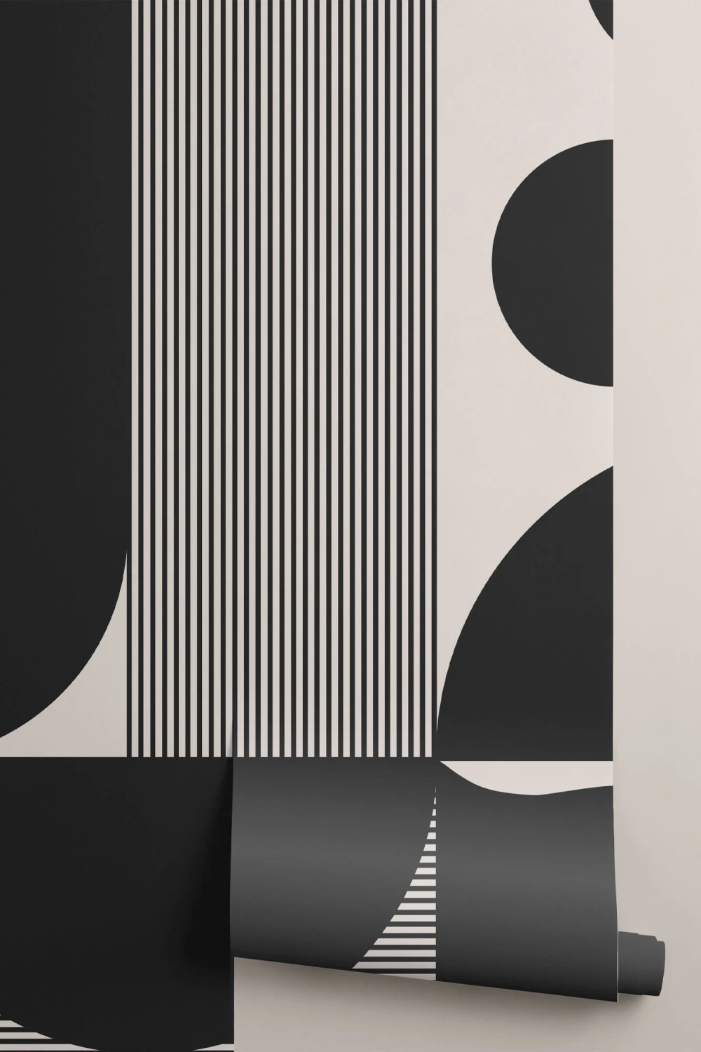 Bold Black and Beige Abstract Shapes Wallpaper Mural