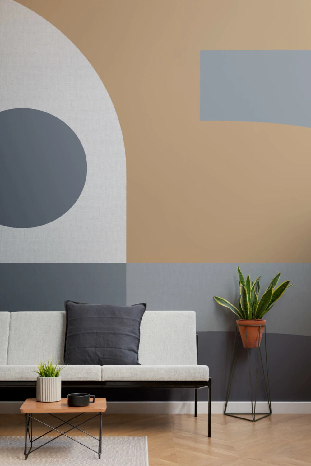 Blue & Mustard Mid-Century Geometric Collage Wall Mural