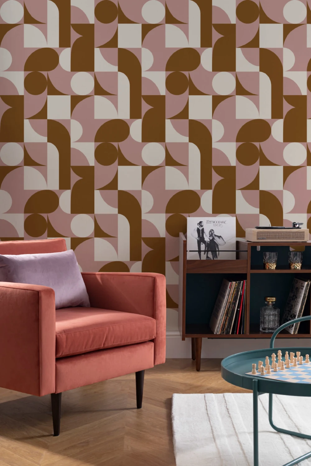 Ruskea Mid-Century geometrinen kollaasi seinäseinämaalaus