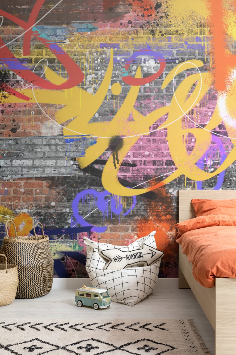 Kleurrijke Rode Baksteen Graffiti Behang Muurschildering