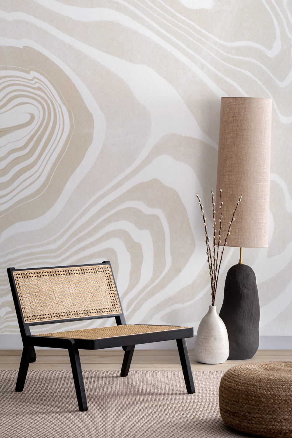 Japansk marmorert kunst Beige Suminagashi fototapet