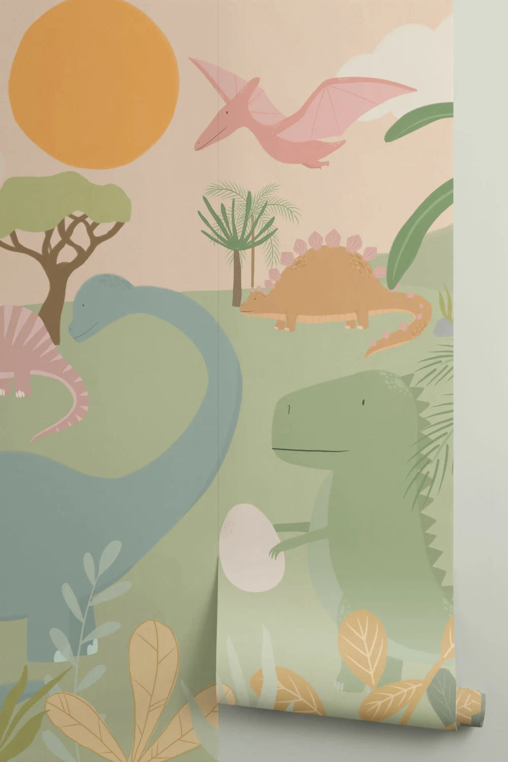 Kids Cool Cartoon Dinosaur Landscape Wallpaper Mural