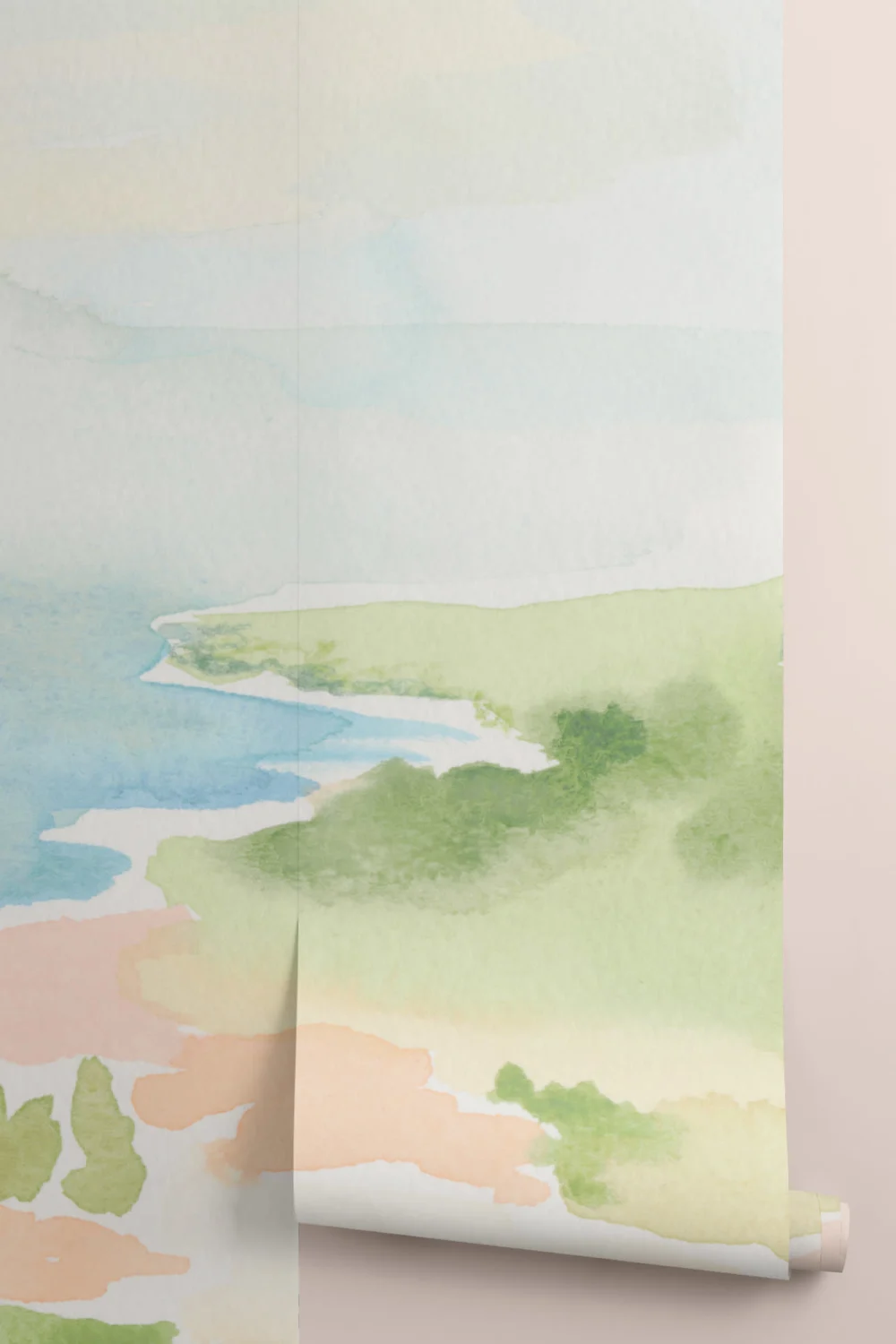 Watercolor Coastal Landscape Wallpaper Mural