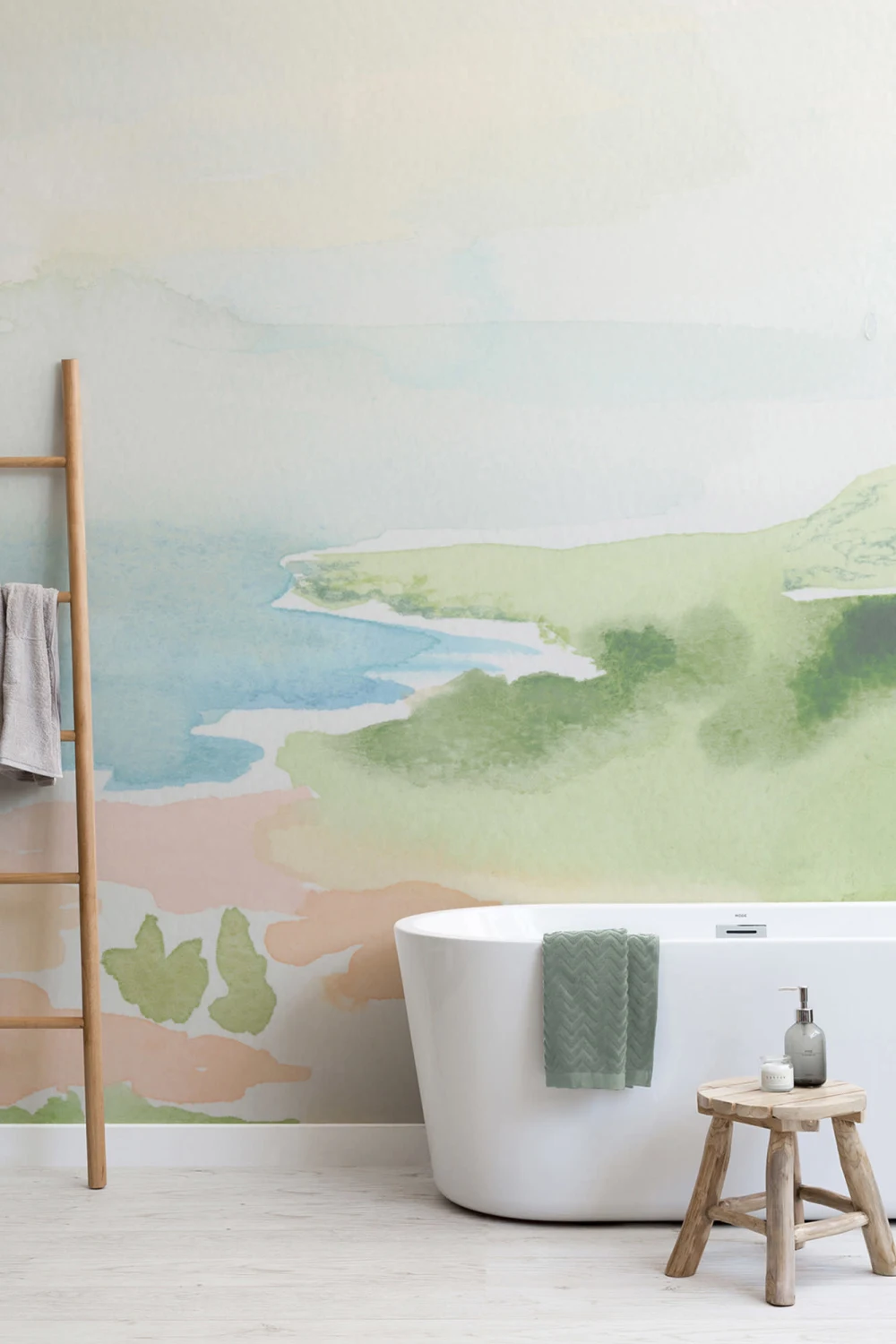 Watercolor Coastal Landscape Wallpaper Mural