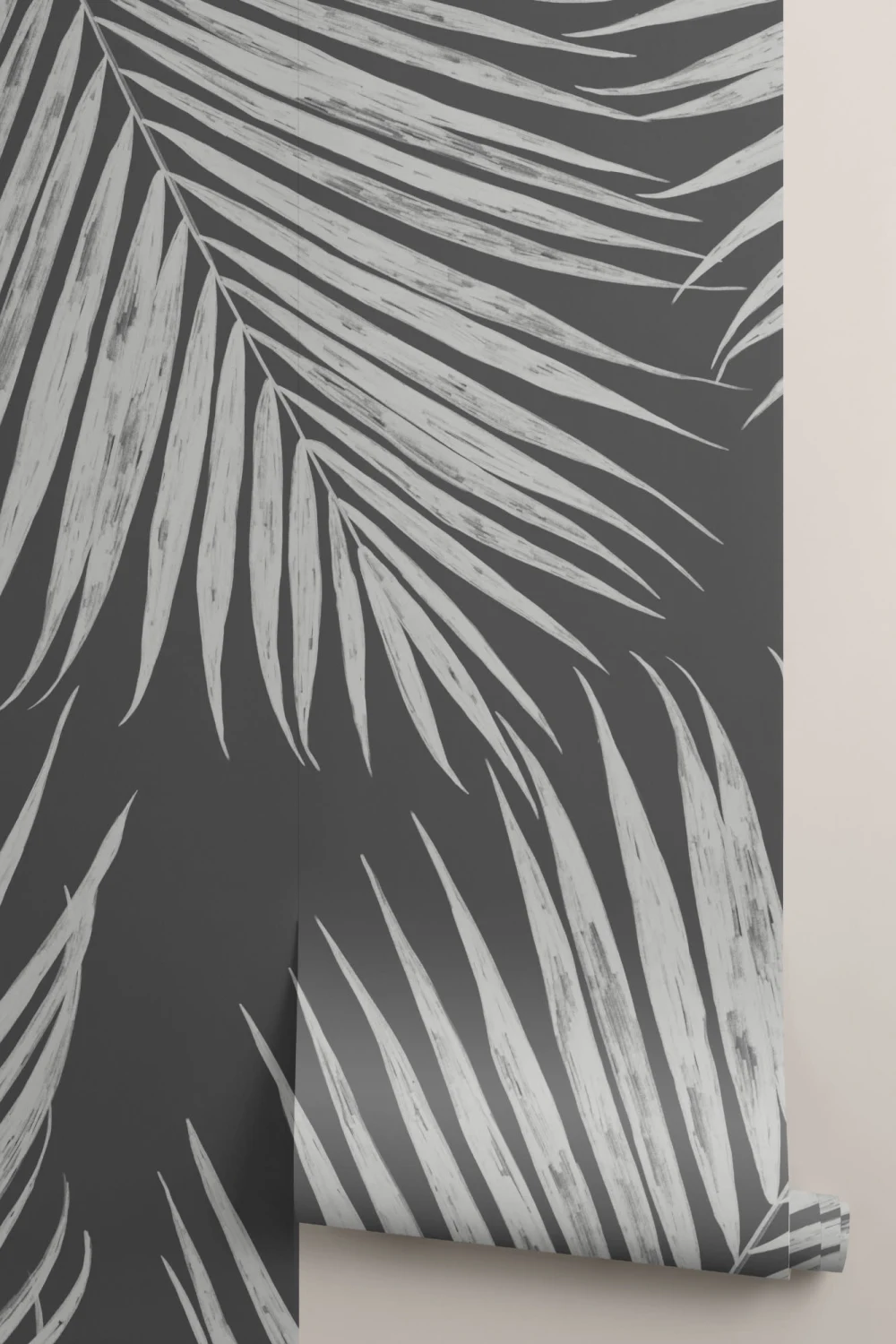 Black and White Illustrated Tropical Palm Leaf Wallpaper Mural