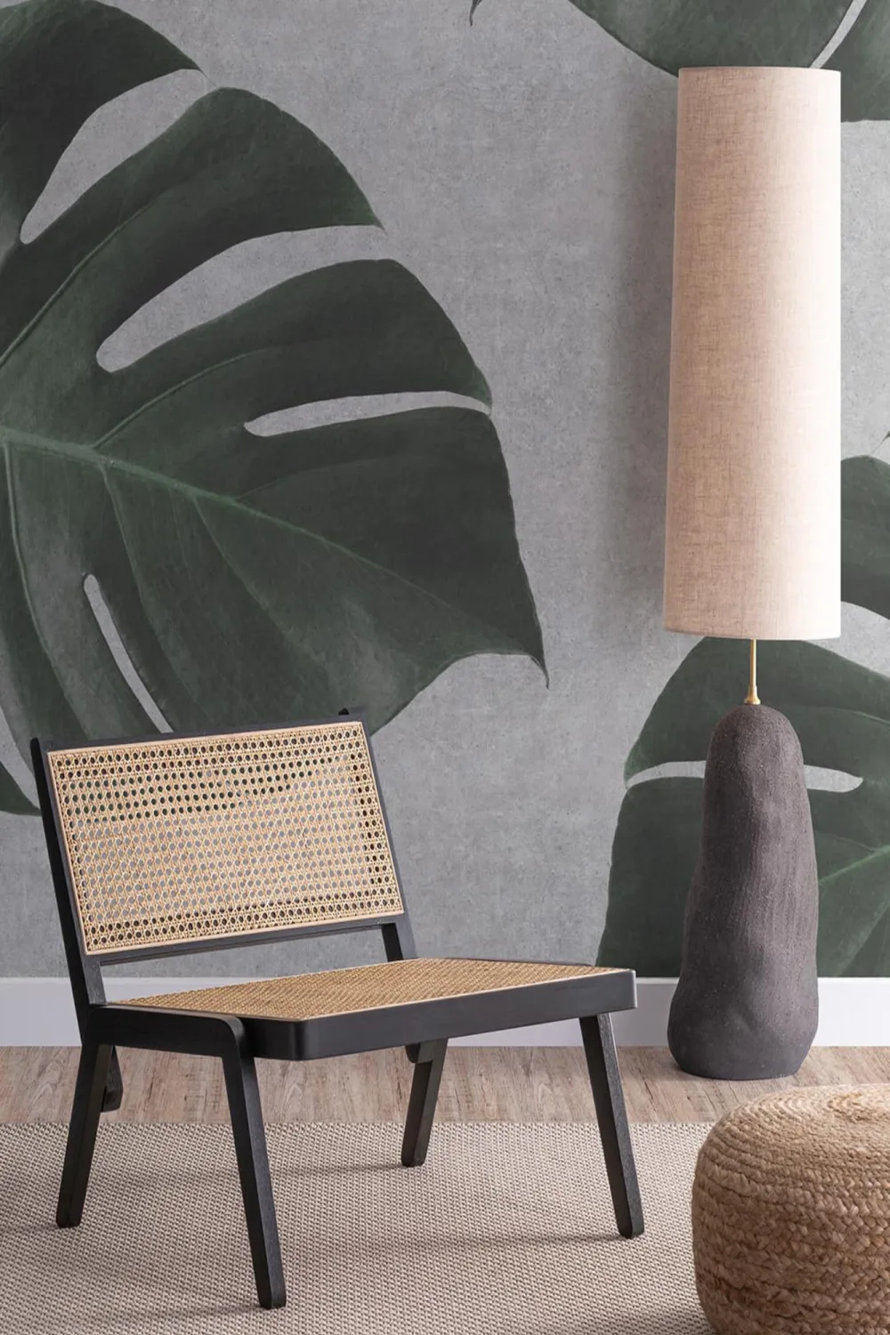 Biophilic Monstera Leaf Industrial Wallpaper Mural