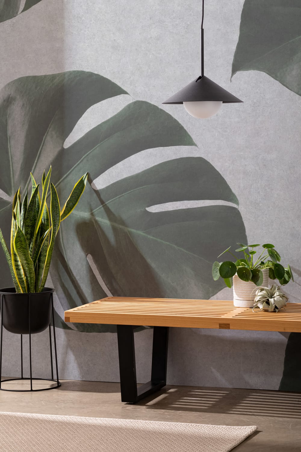 Biophilic Monstera Leaf Industrial Wallpaper Mural