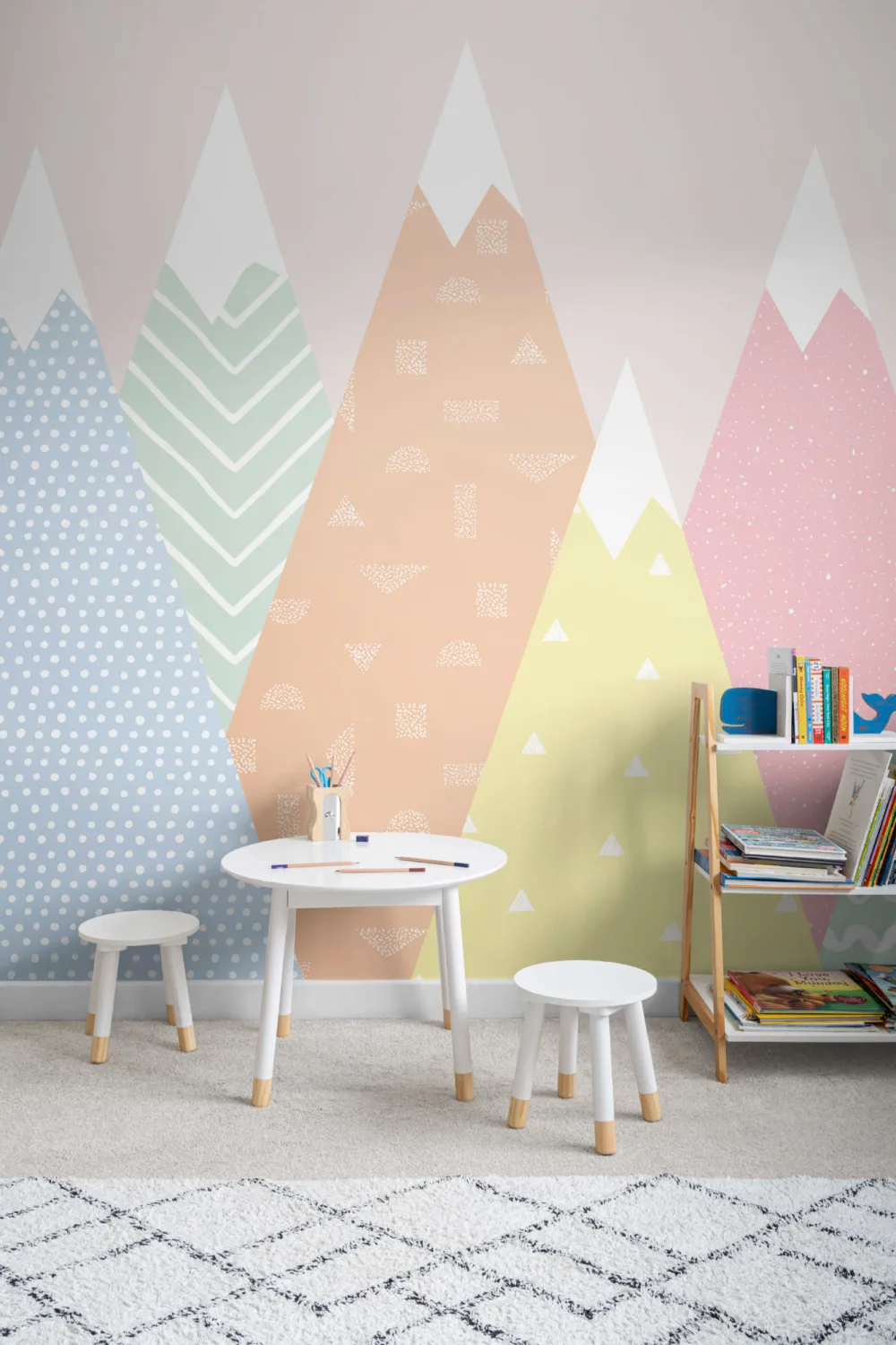 Kids Pastel Patterned Mountains Wallpaper Mural