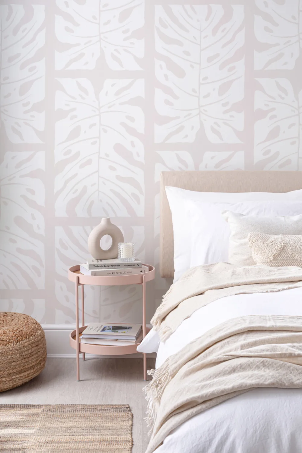 Beige Repeat Tiled Monstera Leaf Wallpaper Mural