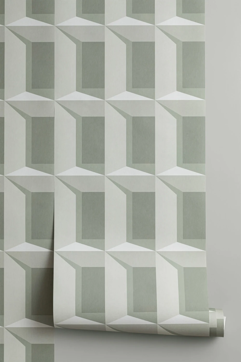 Papel de parede com padrão de repetição geométrica moderna de efeito 3D verde
