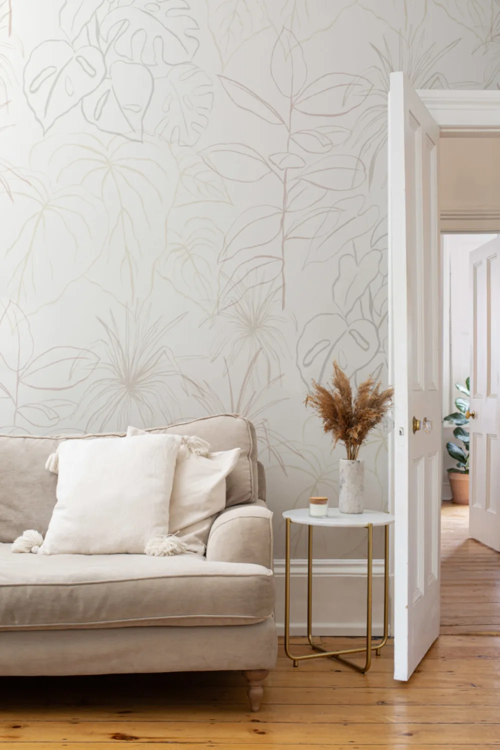 Light Pastel Inky Tropical Pattern Wallpaper Mural