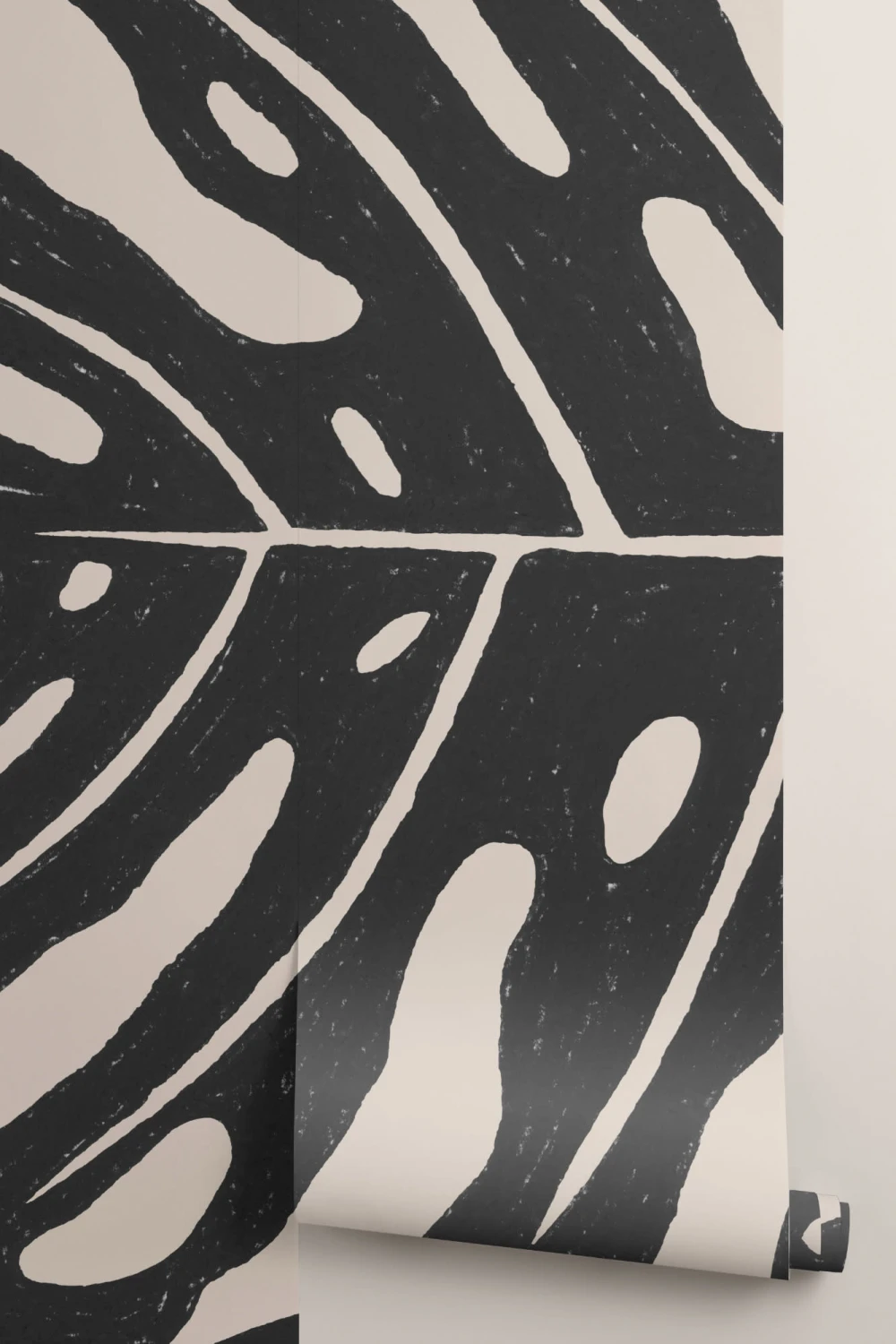 Black & Beige Giant Monstera Leaf Wallpaper Mural
