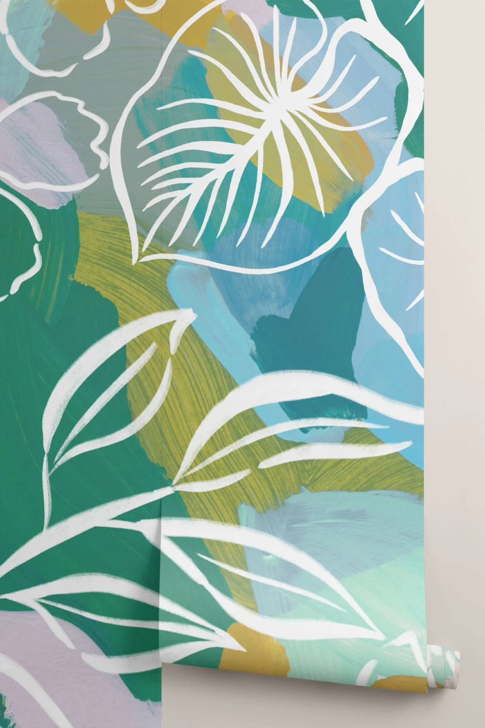 Kleurrijke abstracte botanische muurschildering
