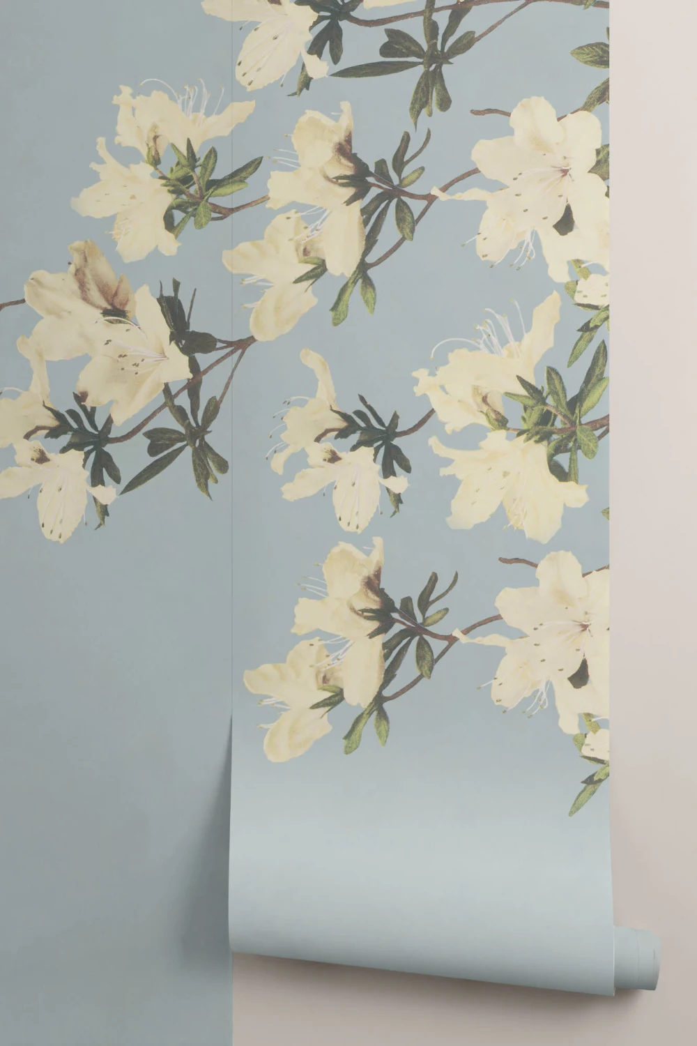 Vintage Cream & Blue Japanese Floral Wallpaper Mural