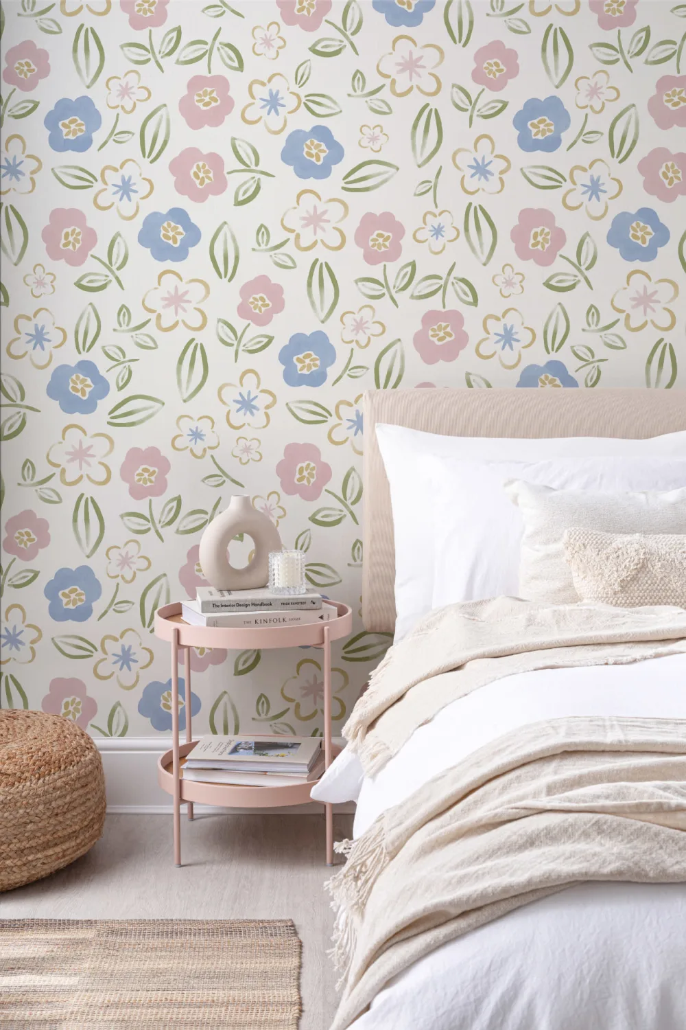 Roz și albastru Floral Block Print tapet