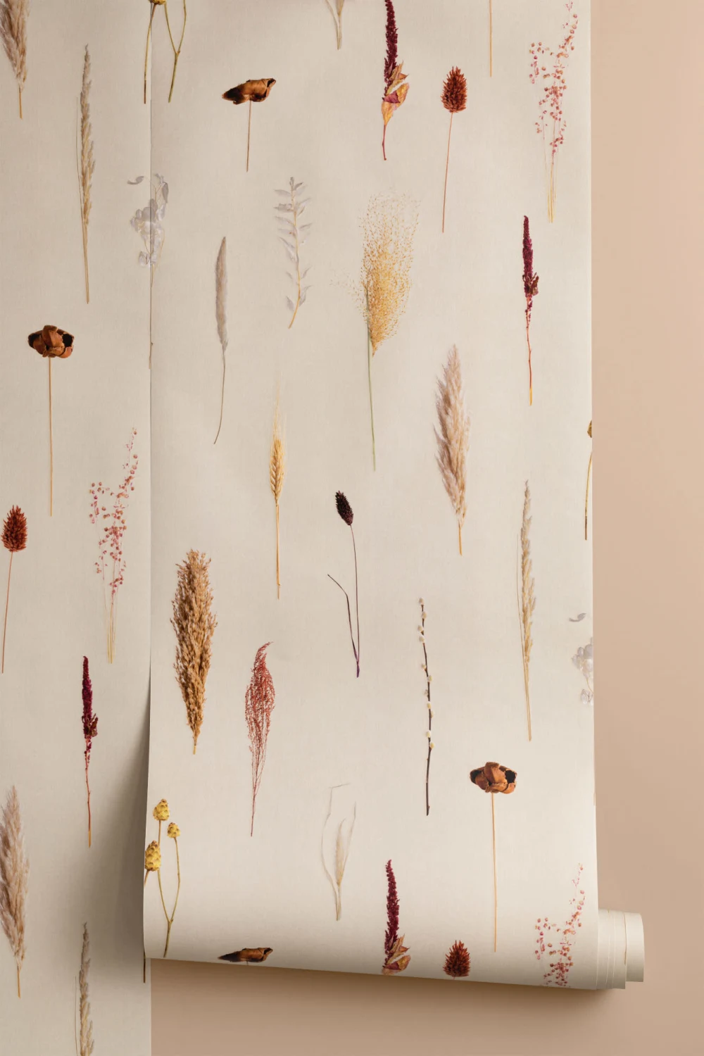 Earthy Gedroogde Bloemen Botanisch Herhalingspatroon Behang