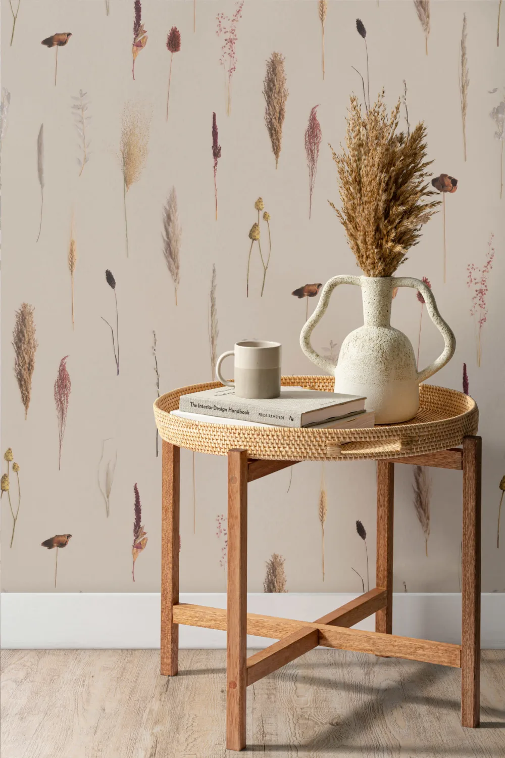 Earthy Gedroogde Bloemen Botanisch Herhalingspatroon Behang