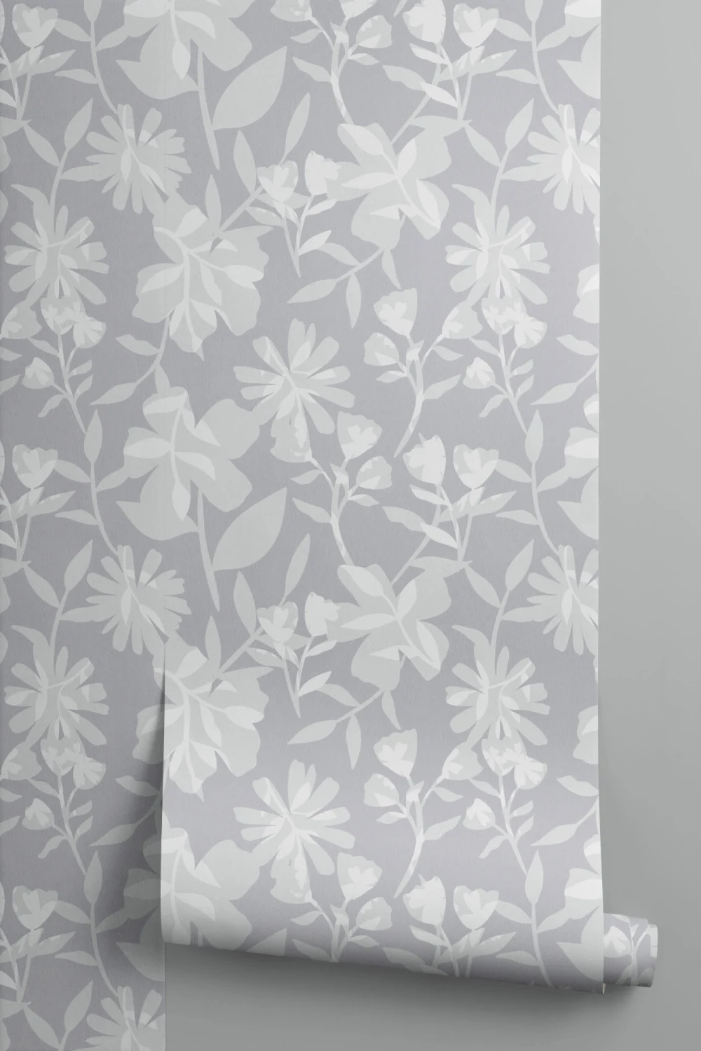 Gray Tones Floral Repeat Pattern Wallpaper