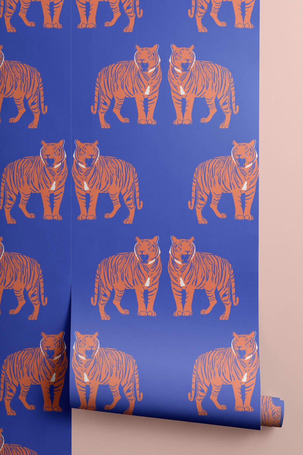 Blue Big Cat Tiger Roar Repeat Pattern Tapet