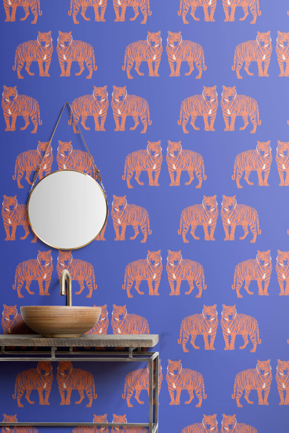 Blue Big Cat Tiger Roar Repeat Pattern Tapet