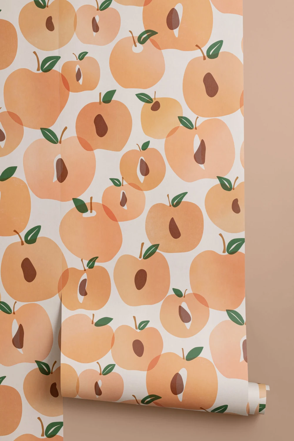 Papel de parede abstrato moderno com padrão de repetição de frutas de pêssego