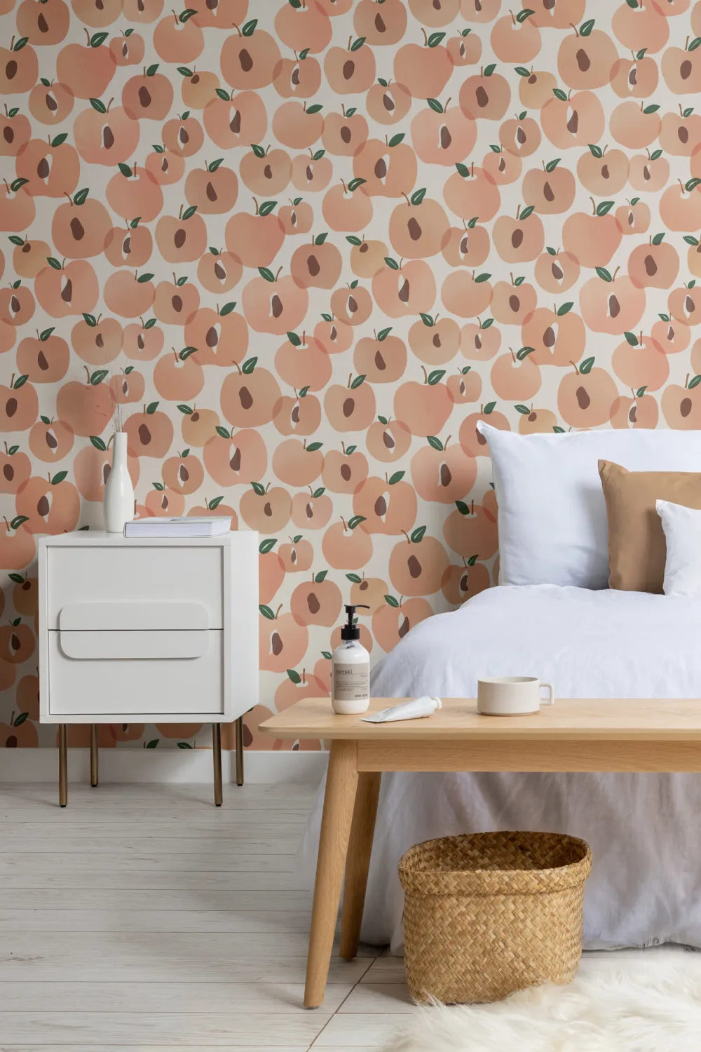 Papel de parede abstrato moderno com padrão de repetição de frutas de pêssego