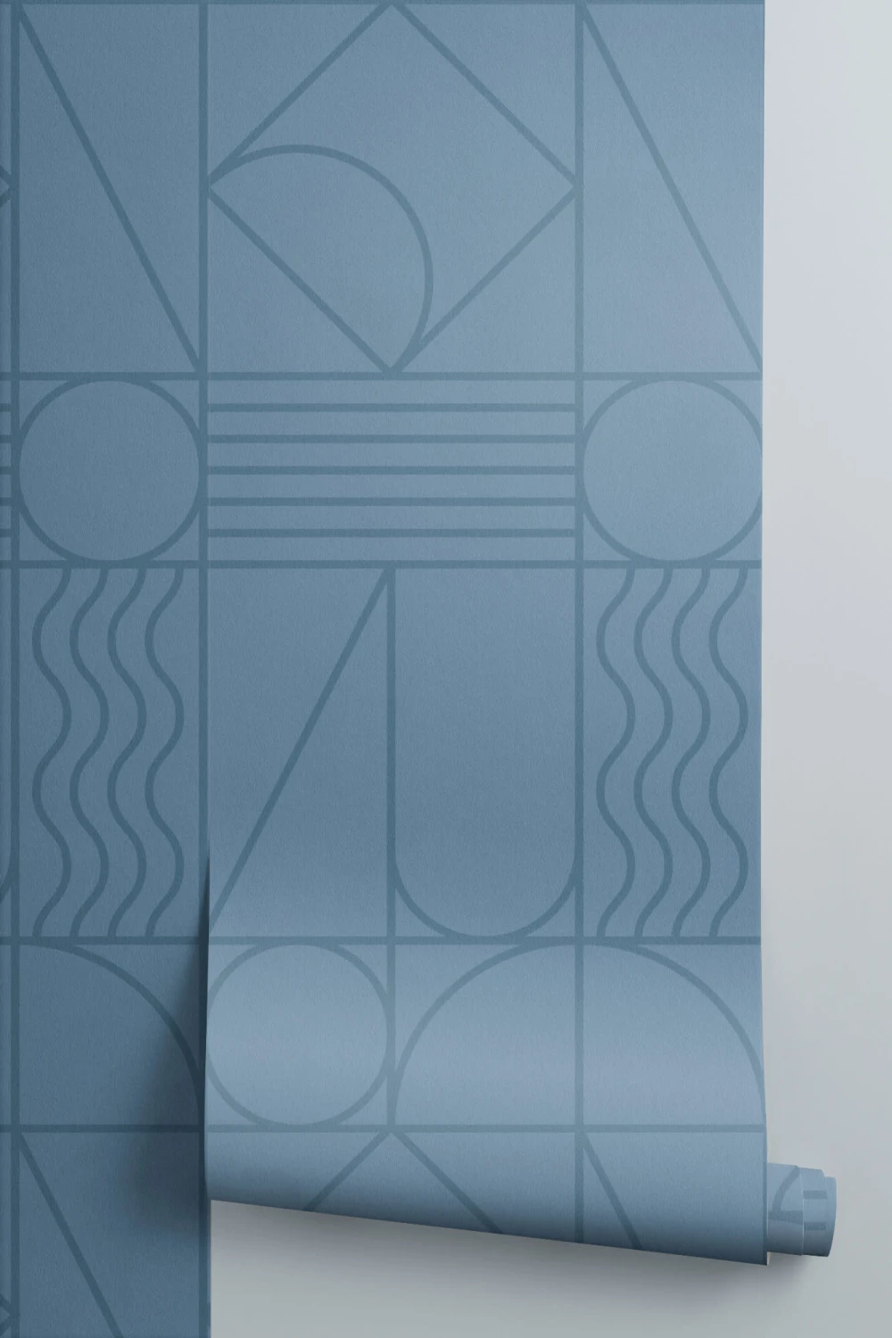 Papier Peint Bleu Foncé aux Lignes et aux Courbes Géométriques