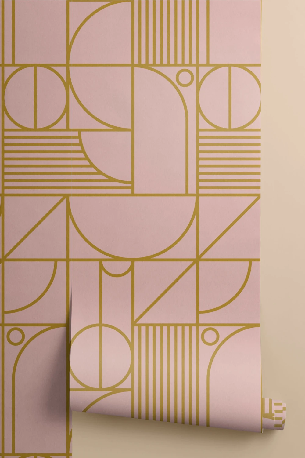 Vaaleanpunainen ja kultainen geometrinen Grid Lines tapetti
