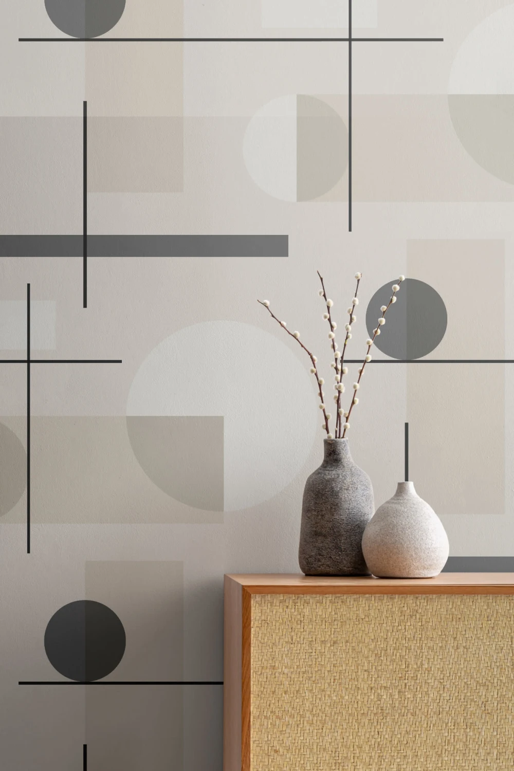 Mid Century Abstract Geometric Repeat Pattern Wallpaper