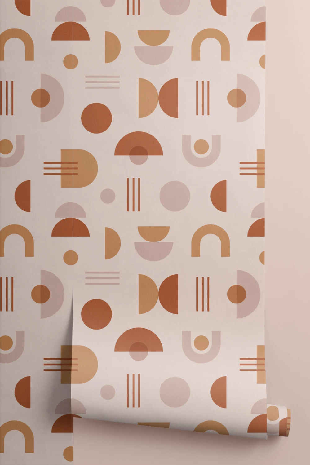 Carta da Parati Beige e Marrone a Motivi Geometrici in Stile Moderno di Metà Novecento