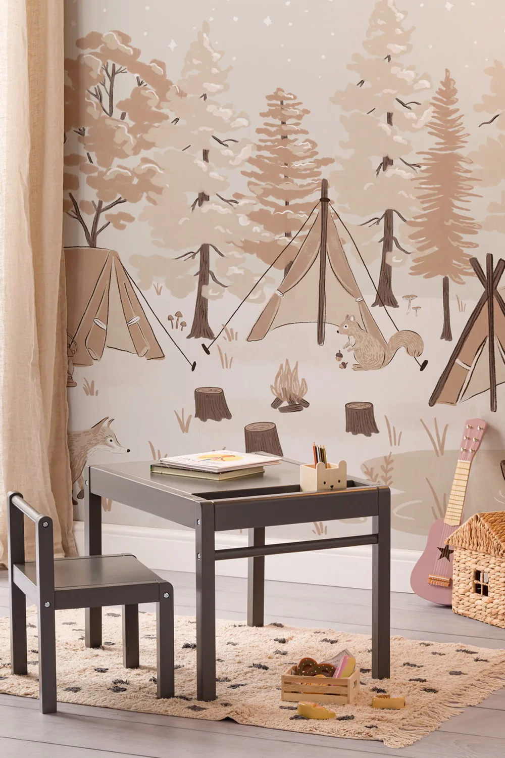 Papier Peint Panoramique Camping en Forêt pour Enfants