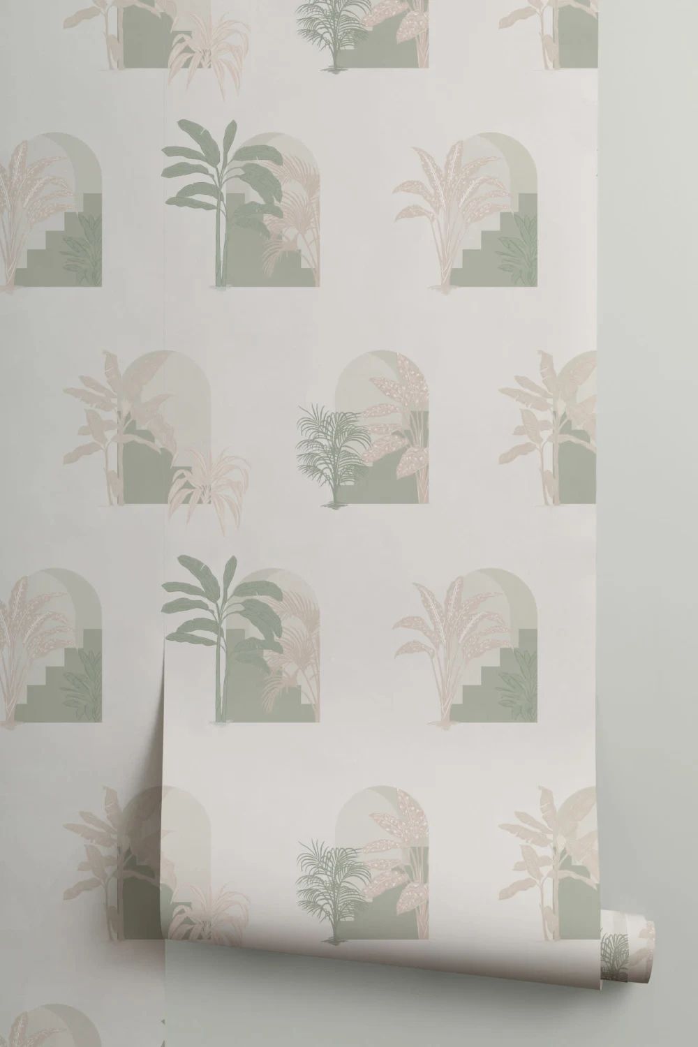 Green Biophilic Architecture Repeat Pattern Wallpaper