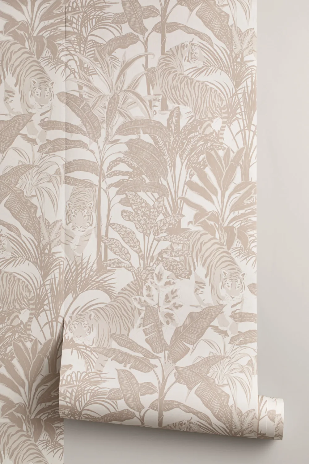 Beige Tropical Tiger Jungle Repeat Pattern Wallpaper