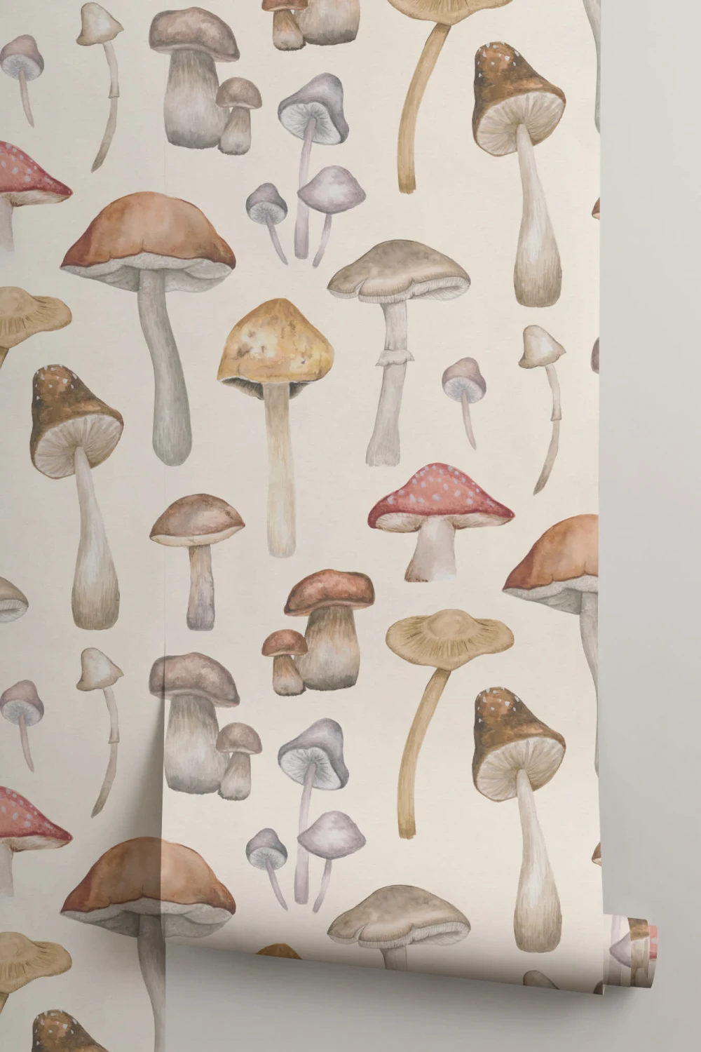 Painted Mushroom Repeat Pattern Wallpaper
