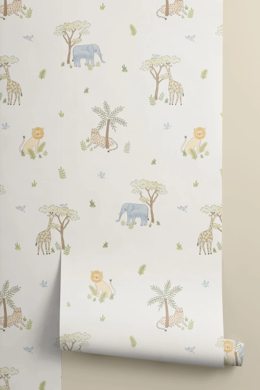 Ilustrowana kolorowa tapeta zwierzęta safari