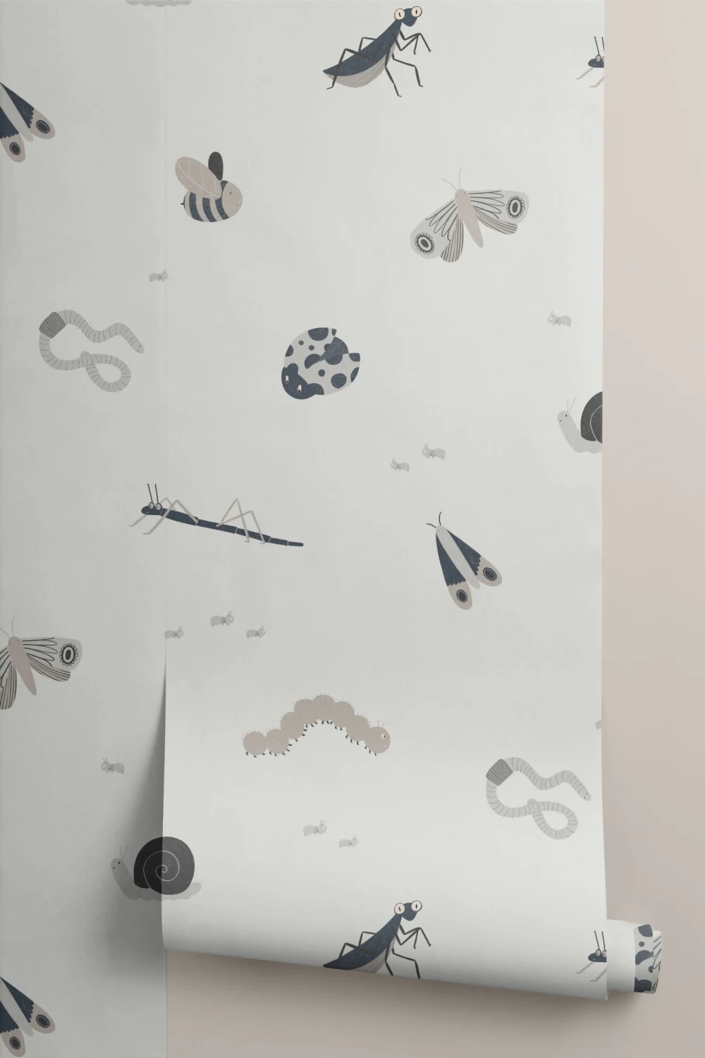 Kids Monochrome Bugs and Insects Repeat Pattern Wallpaper