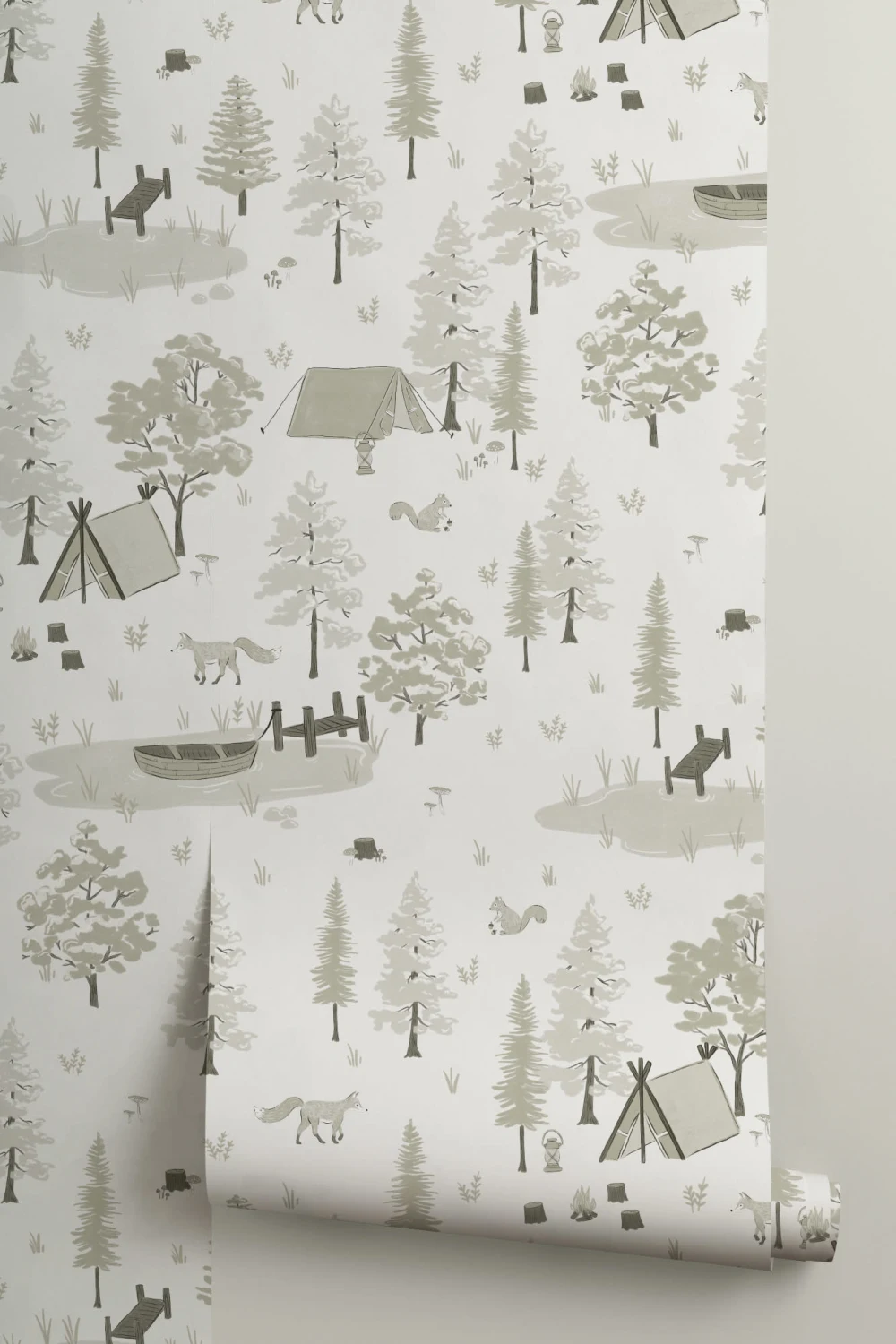 Green Woodland Camping Repeat Pattern Wallpaper