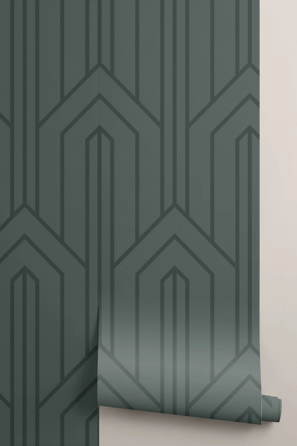 Mørkegrønn geometrisk linje Art Deco-fototapet