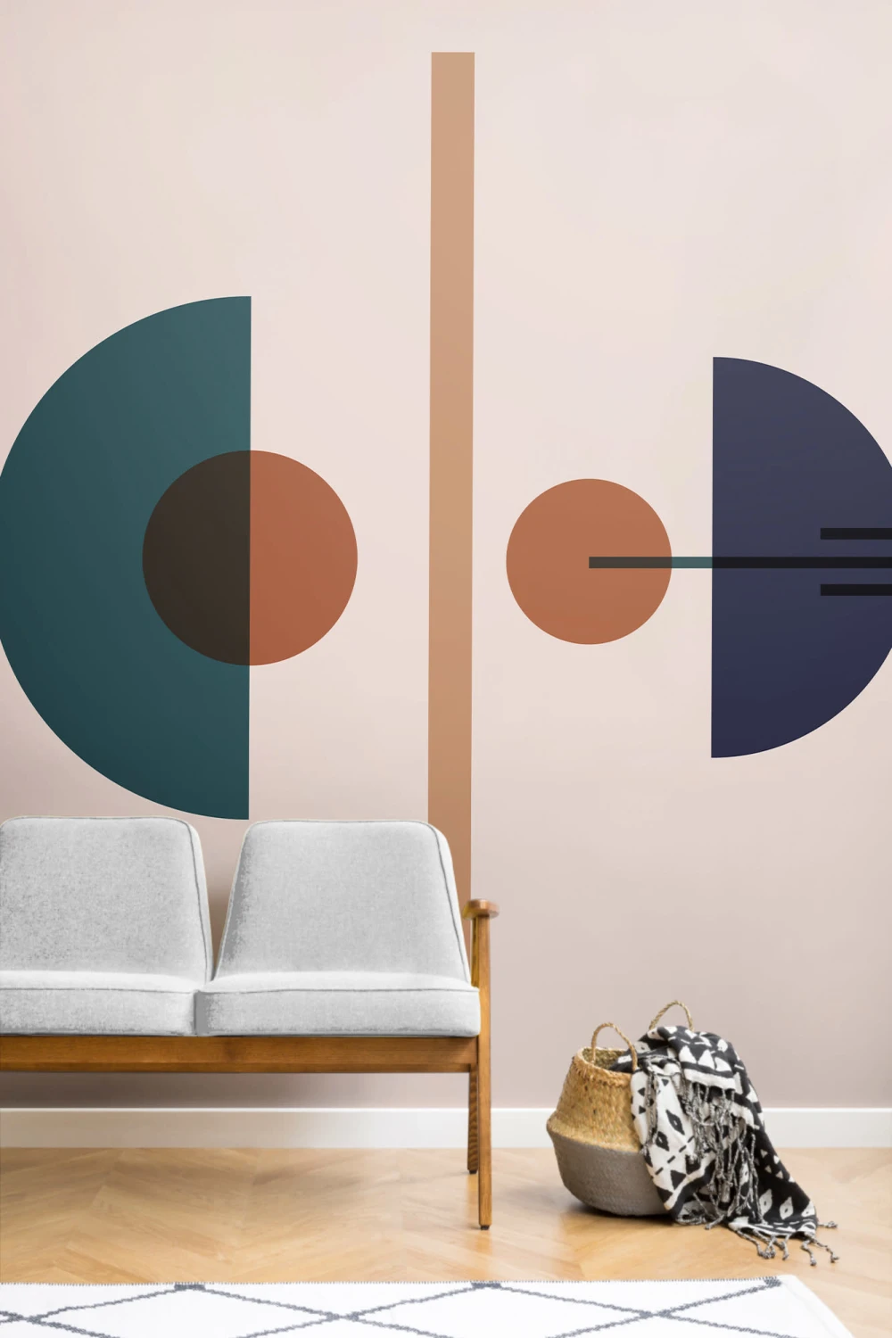 Blue & Neutral Mid Century Modern Geometric Wallpaper Mural