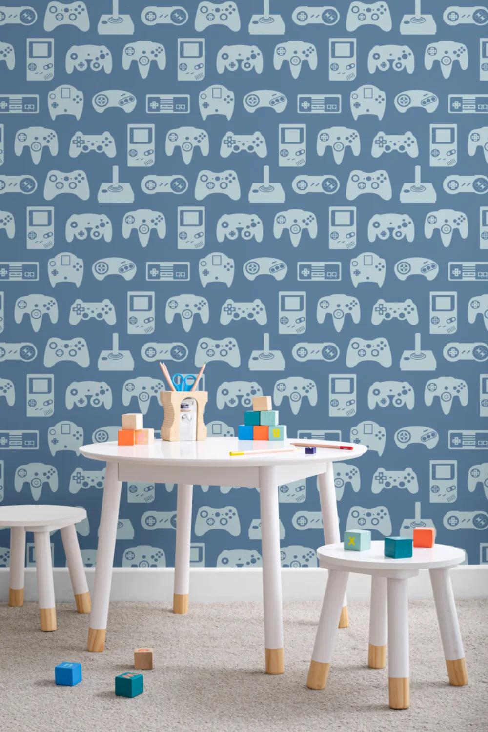 Blue Retro Game Wallpaper Mural