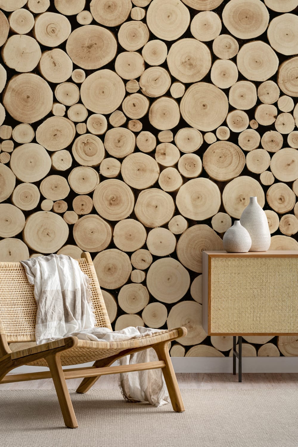 Chopped Beech Logs Wallpaper Mural