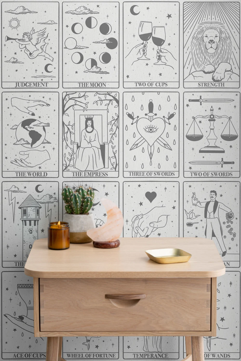 Black & White Tarot Card Pattern Wallpaper Mural