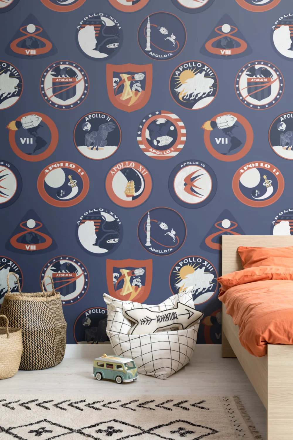 Blue Nasa Badges Space Themed Pattern Wallpaper Mural