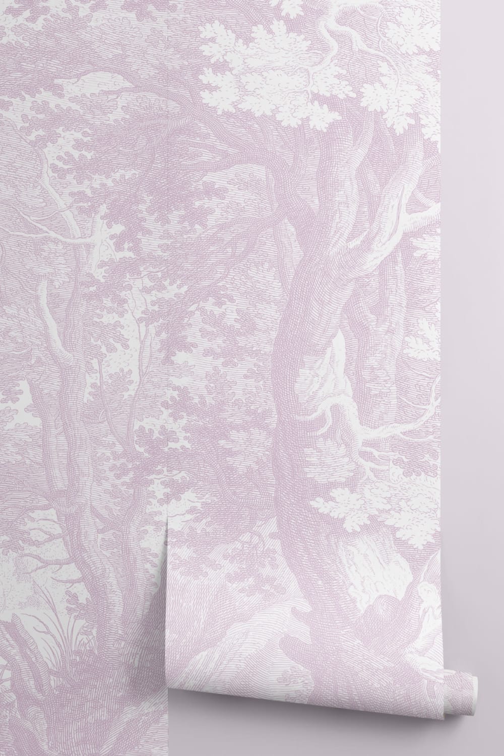 Pink Minimal Forest Illustration Etching Wallpaper Mural