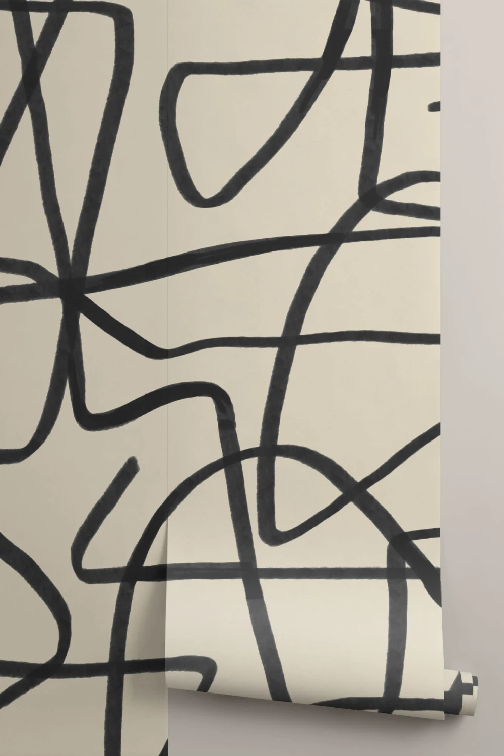 Bold Black & Beige Doodle Abstract Wallpaper Mural